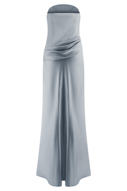 Jasmine Strapless Satin Maxi Dress - Frosted Blue