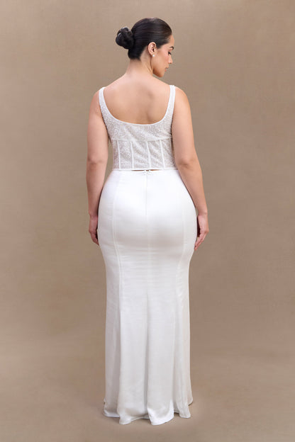 Elsie Pearl Beaded Bustier Top - White
