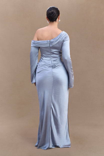 Iris Long Sleeve Satin Maxi Dress - Frosted Blue