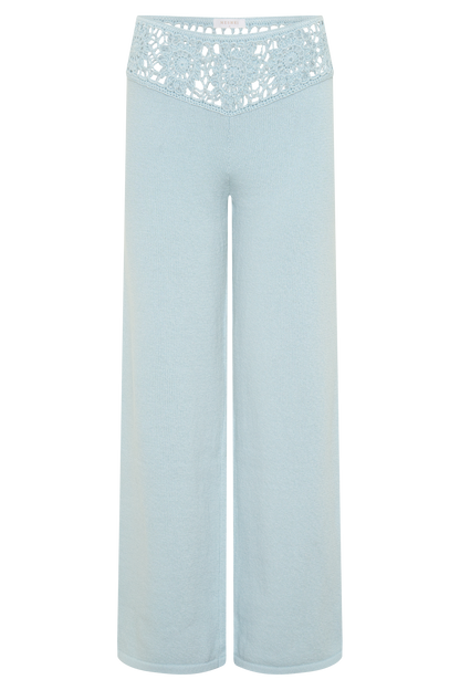 Miley Crochet Waistband Straight Leg Pant - Pale Aqua