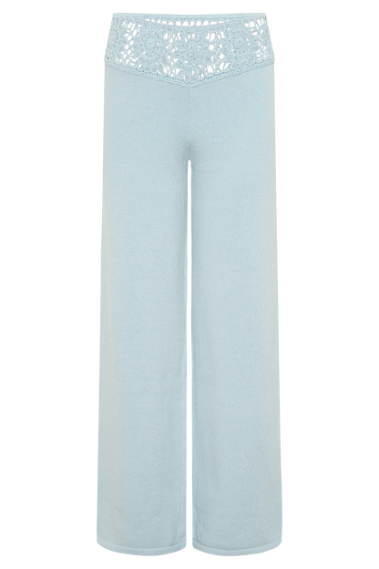 Miley Crochet Waistband Straight Leg Pant - Pale Aqua