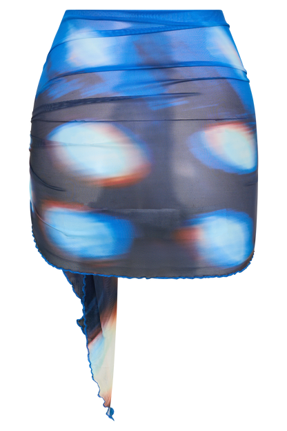 Nena Sheer Mesh Print Sarong - Blue Abstract Print