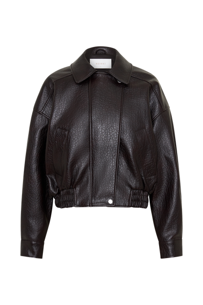 Paige Faux Leather Cropped Jacket - Cherry Brown