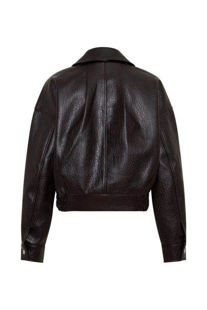 Paige Faux Leather Cropped Jacket - Cherry Brown