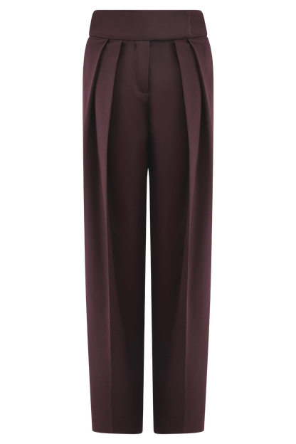 Penelope Pleated High Waisted Pants - Chocolate