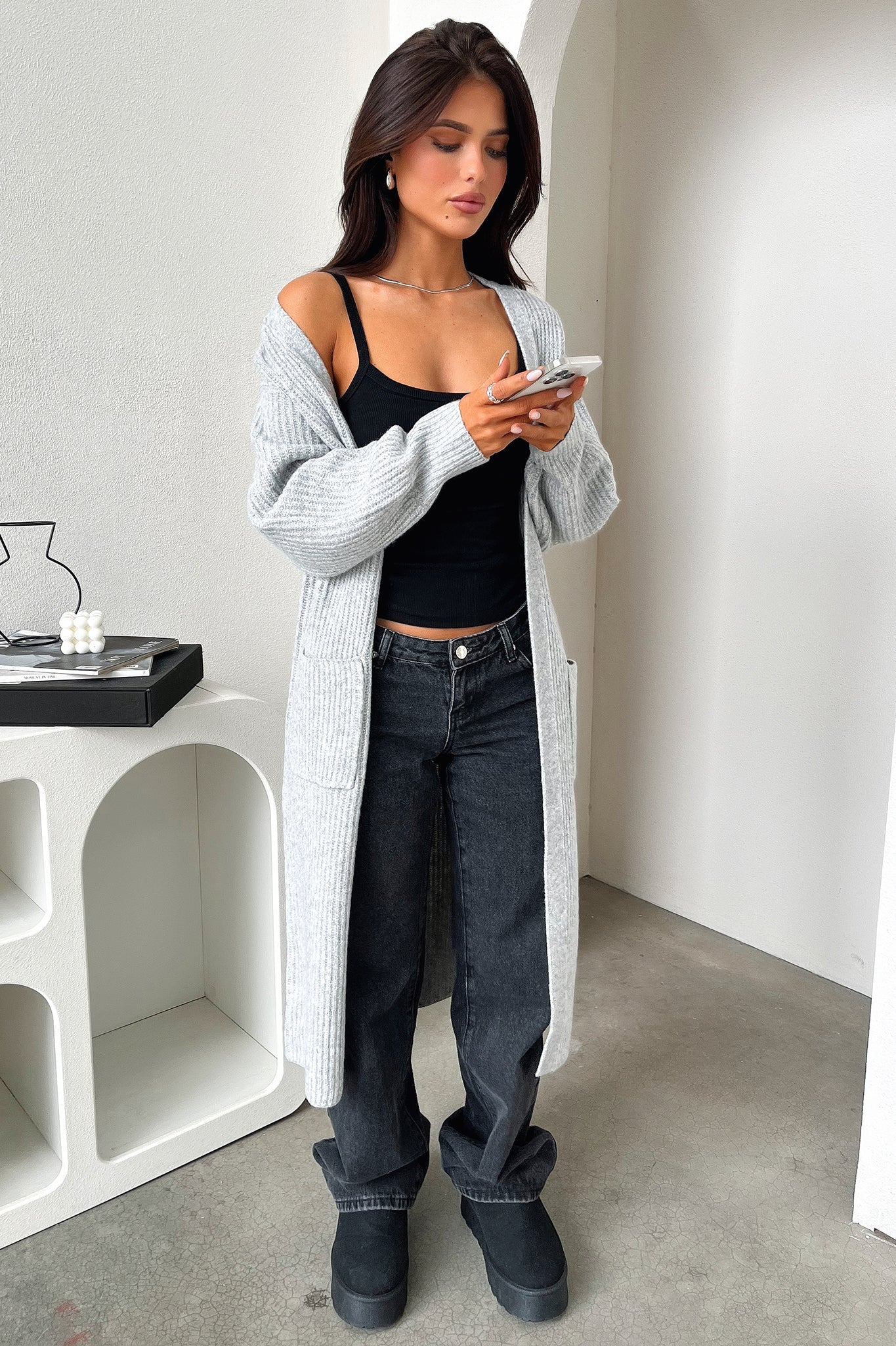 Arina Longline Knit Cardigan - Grey