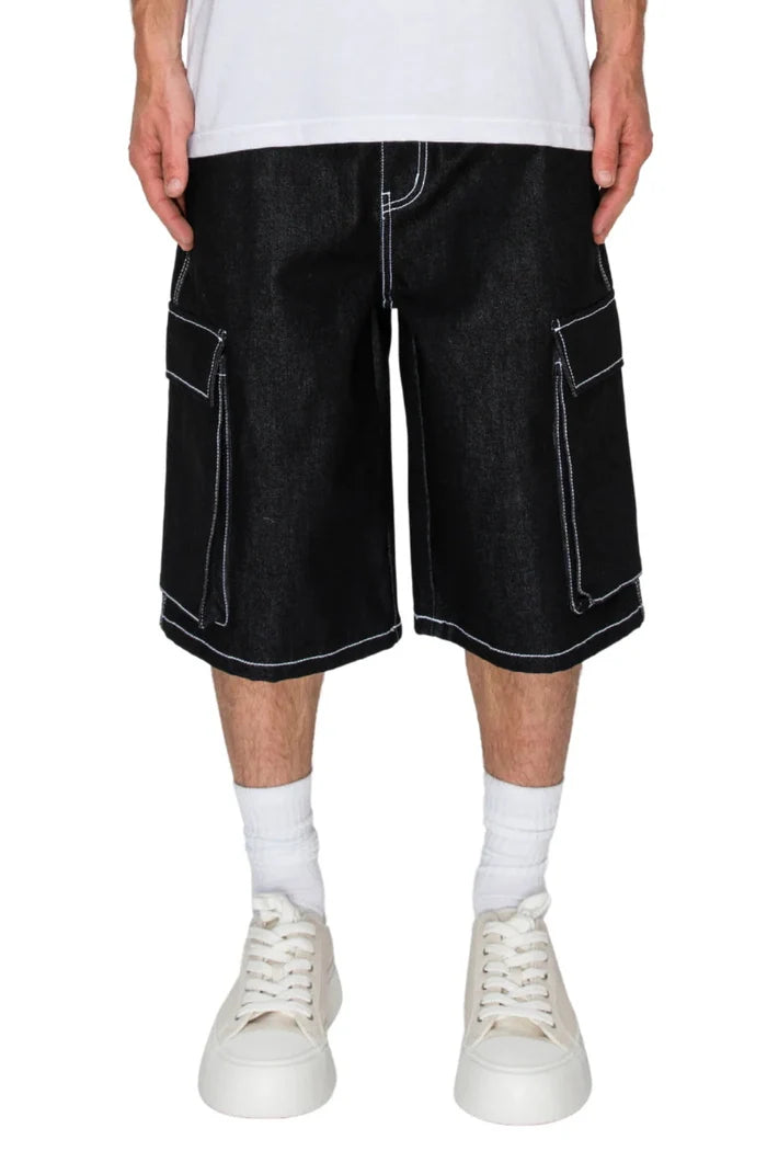 Baggy Fit Cargo Raw Denim Shorts Victorious