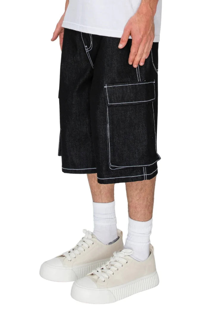 Baggy Fit Cargo Raw Denim Shorts Victorious