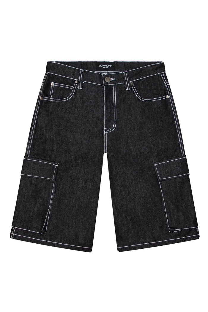 Baggy Fit Cargo Raw Denim Shorts Victorious