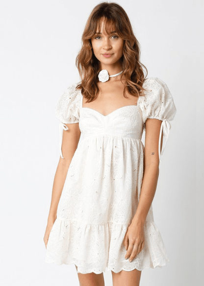 Tate Cream Eyelet Puff Sleeve Mini Dress