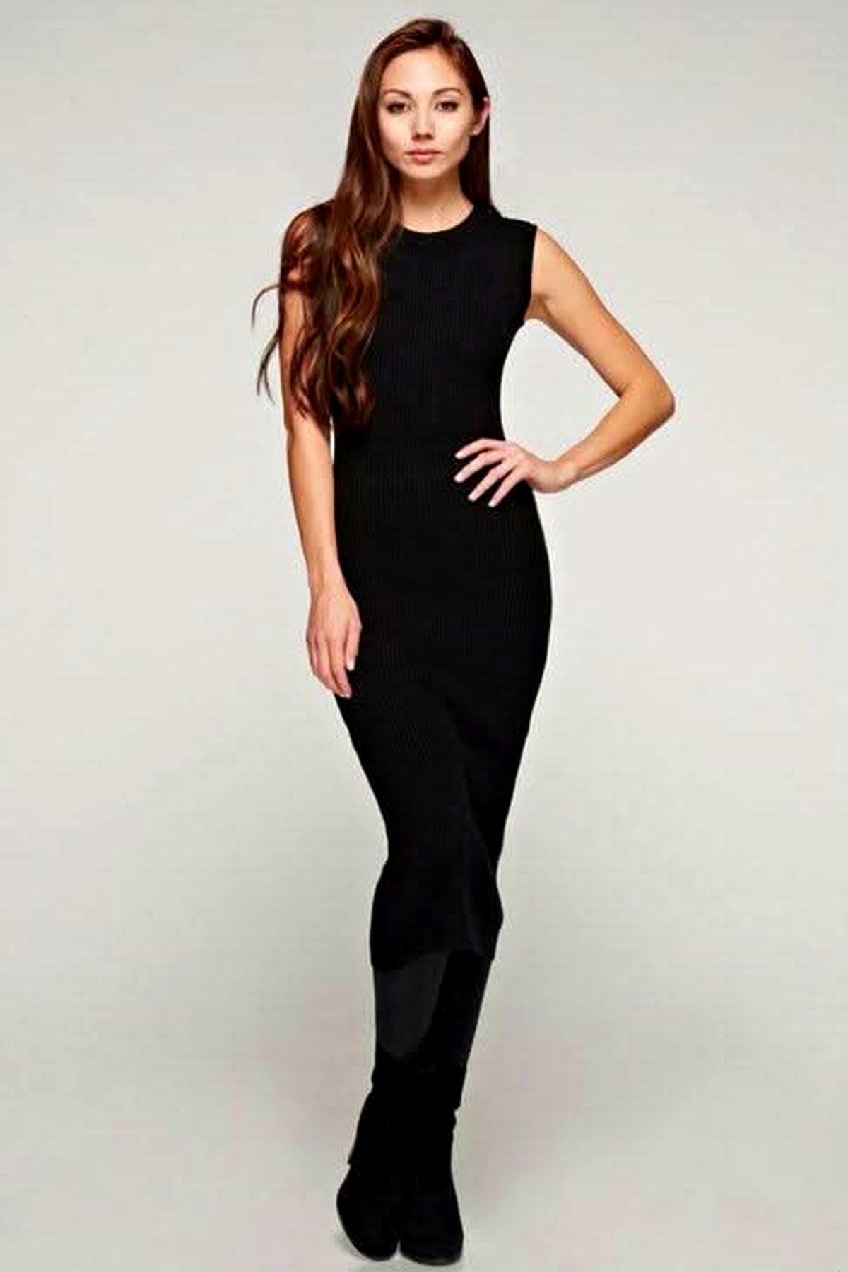 Would You Mind Black Ribbed Knit Crew Neck Sweater Dress
