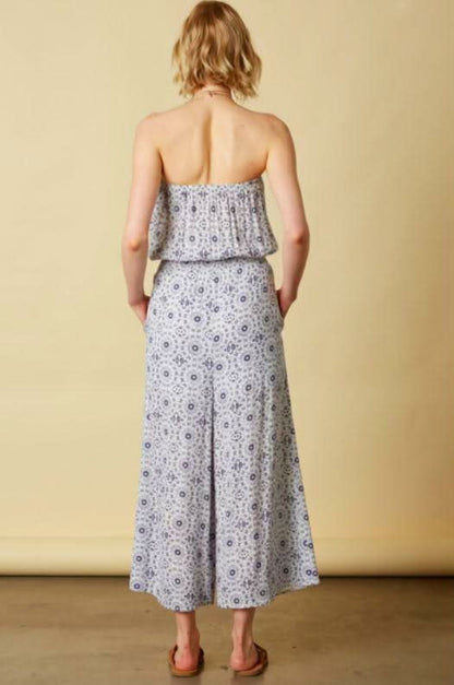 Talula Medallion Print Strapless Culotte Jumpsuit