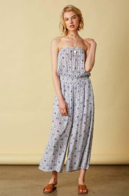 Talula Medallion Print Strapless Culotte Jumpsuit