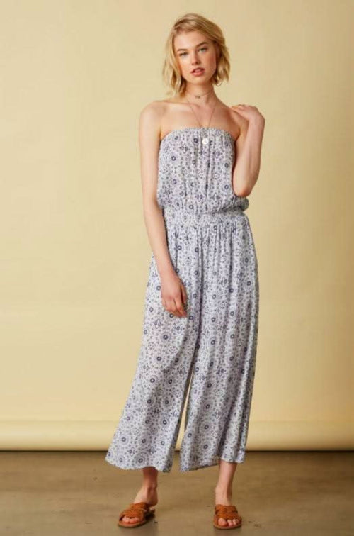 Talula Medallion Print Strapless Culotte Jumpsuit