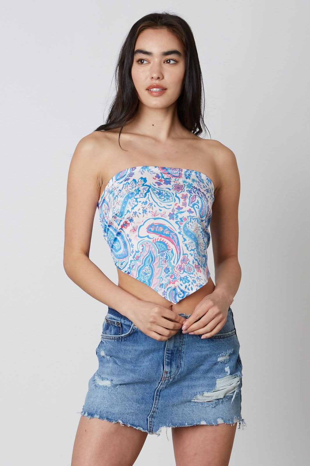 Tahlia Blue Paisley Print Scarf Top