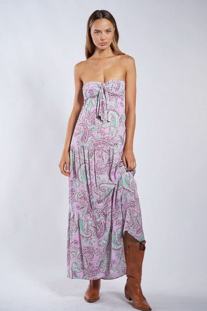 Selene Pink Paisley Floral Strapless Maxi Dress