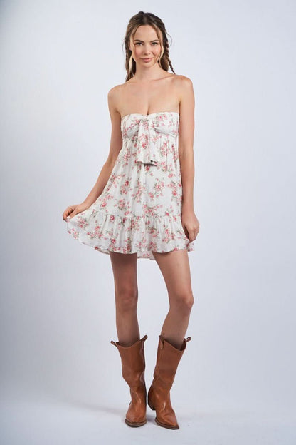 Sammie Vintage Rose Print Strapless Mini Dress