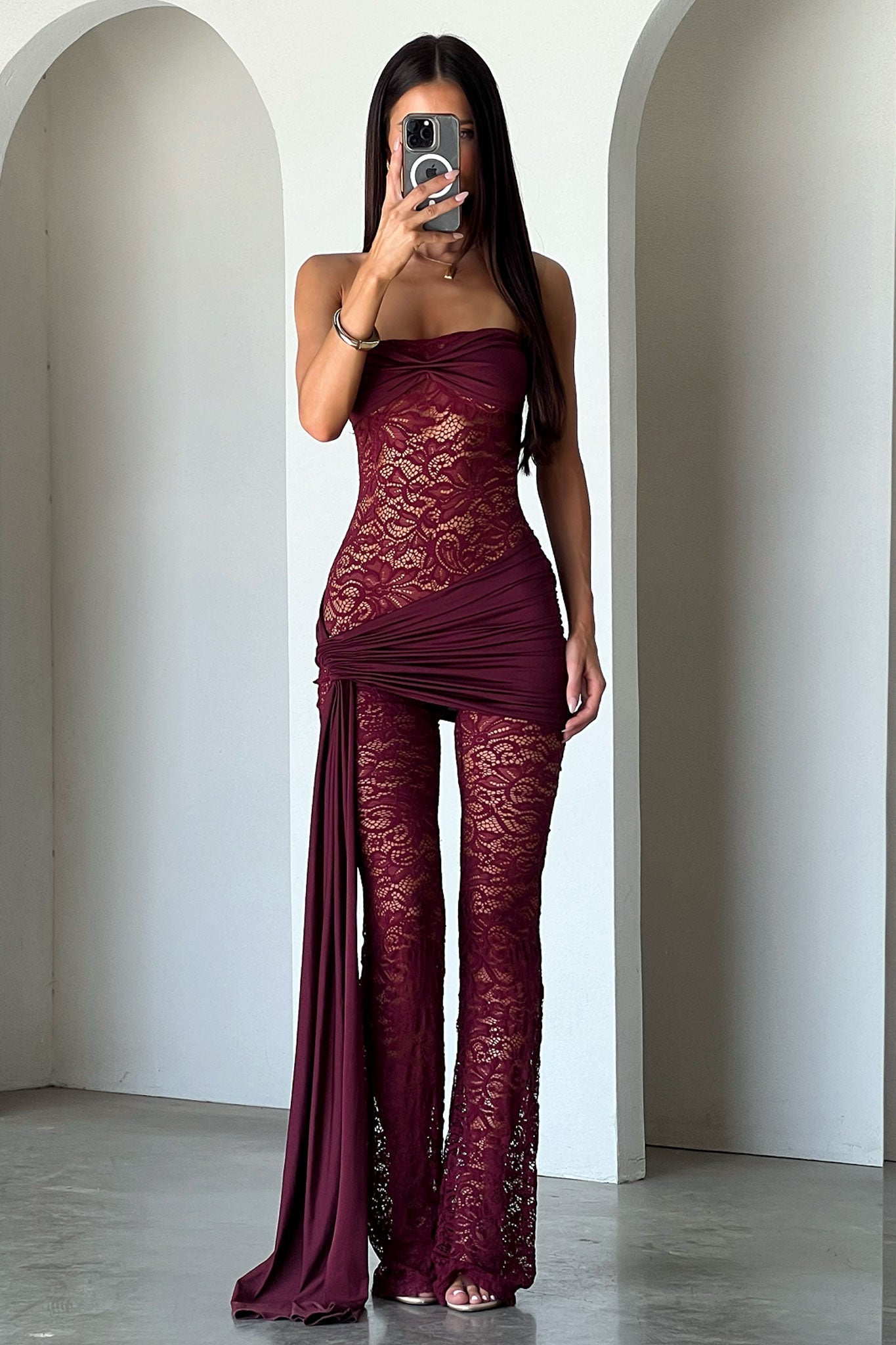 Elle Lace Jumpsuit - Burgundy
