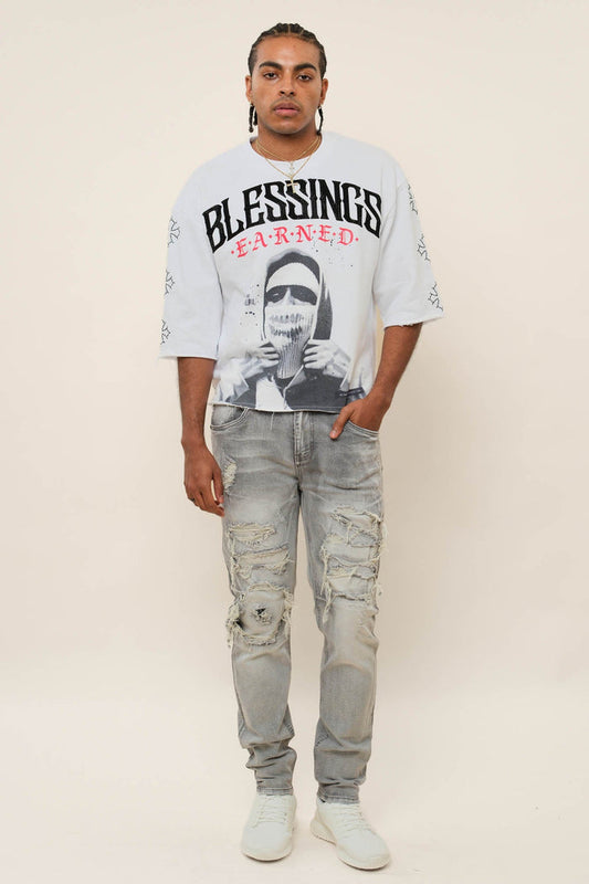 Faded Ripped Repair Denim Jeans Victorious