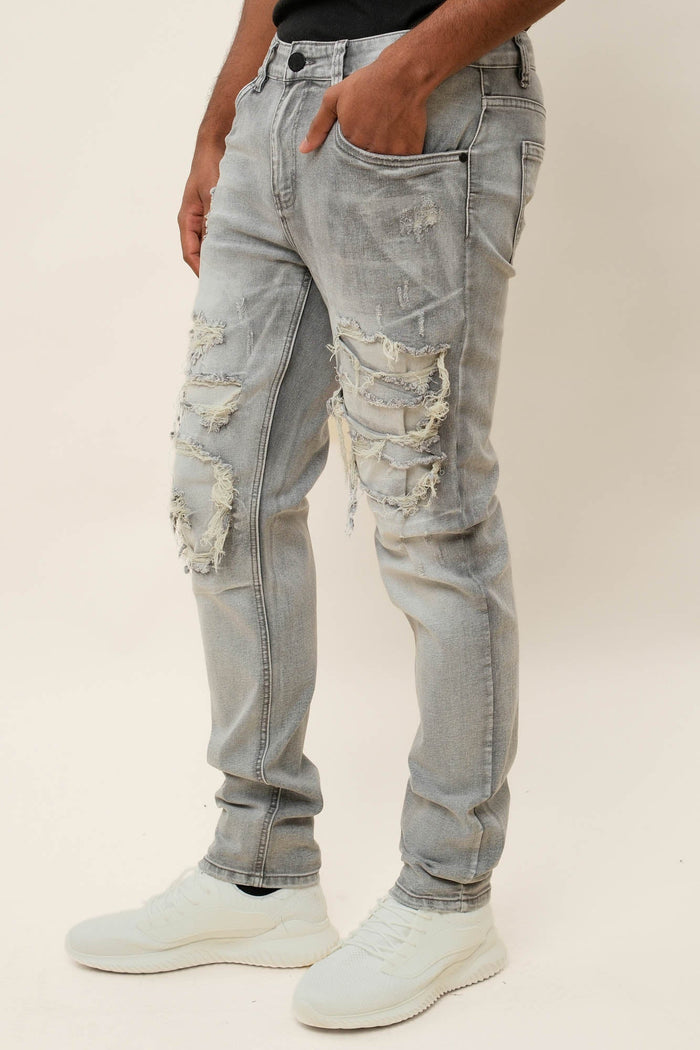 Faded Ripped Repair Denim Jeans Victorious