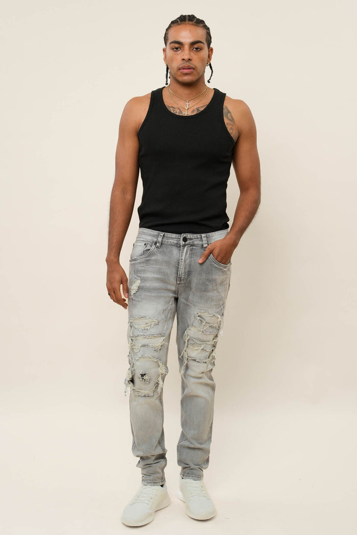 Faded Ripped Repair Denim Jeans Victorious