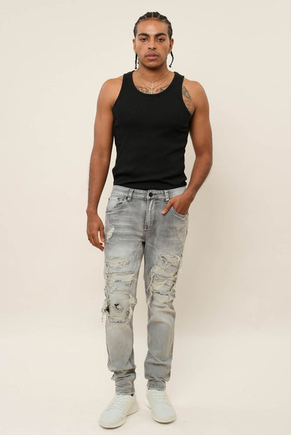 Faded Ripped Repair Denim Jeans Victorious