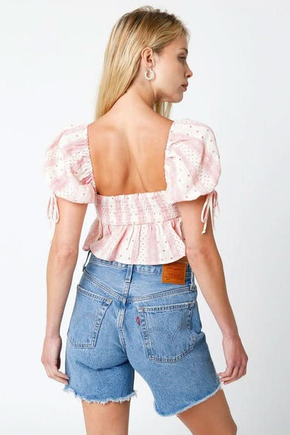 Sweet Blooms Lucious Red Short Sleeve Babydoll Crop Top