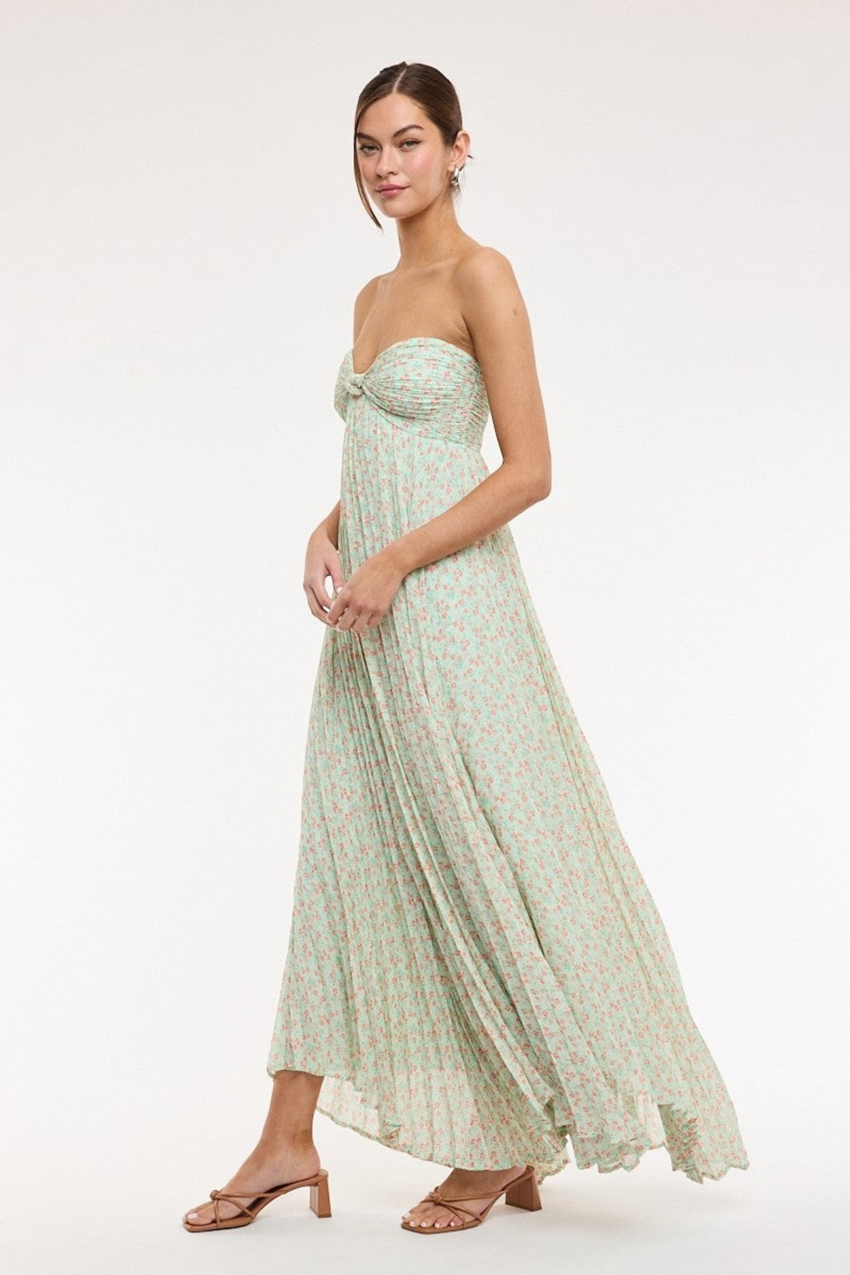 Willow Light Green Ditsy Floral Strapless Maxi Dress