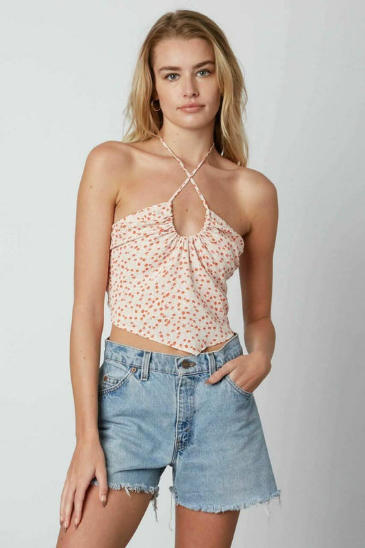 You Know Me Salmon Floral Halter Top