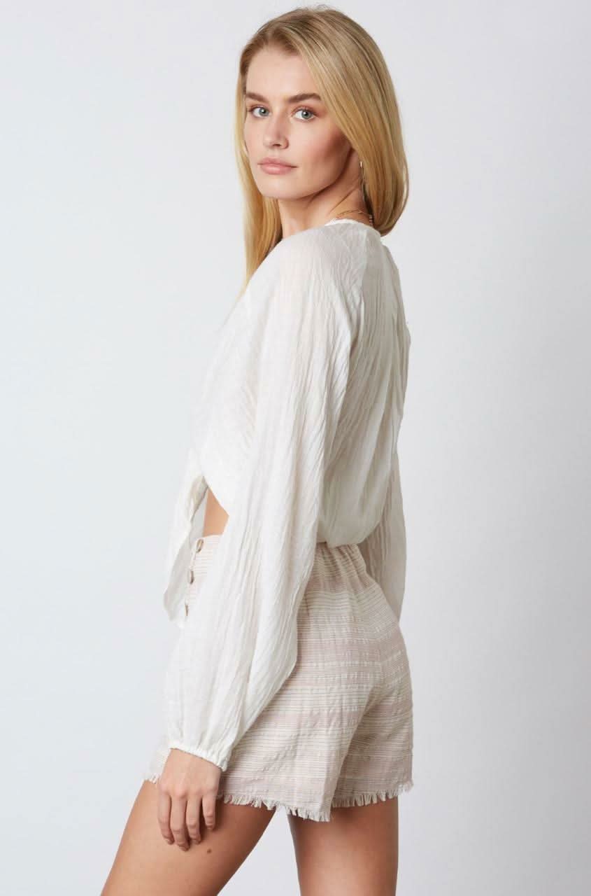 Stephanie Pink and White Striped Button-Front Skort