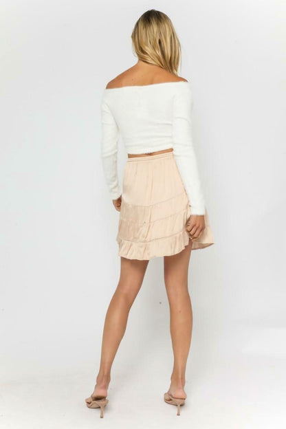 Remi Champagne Satin Drawstring Mini Skirt