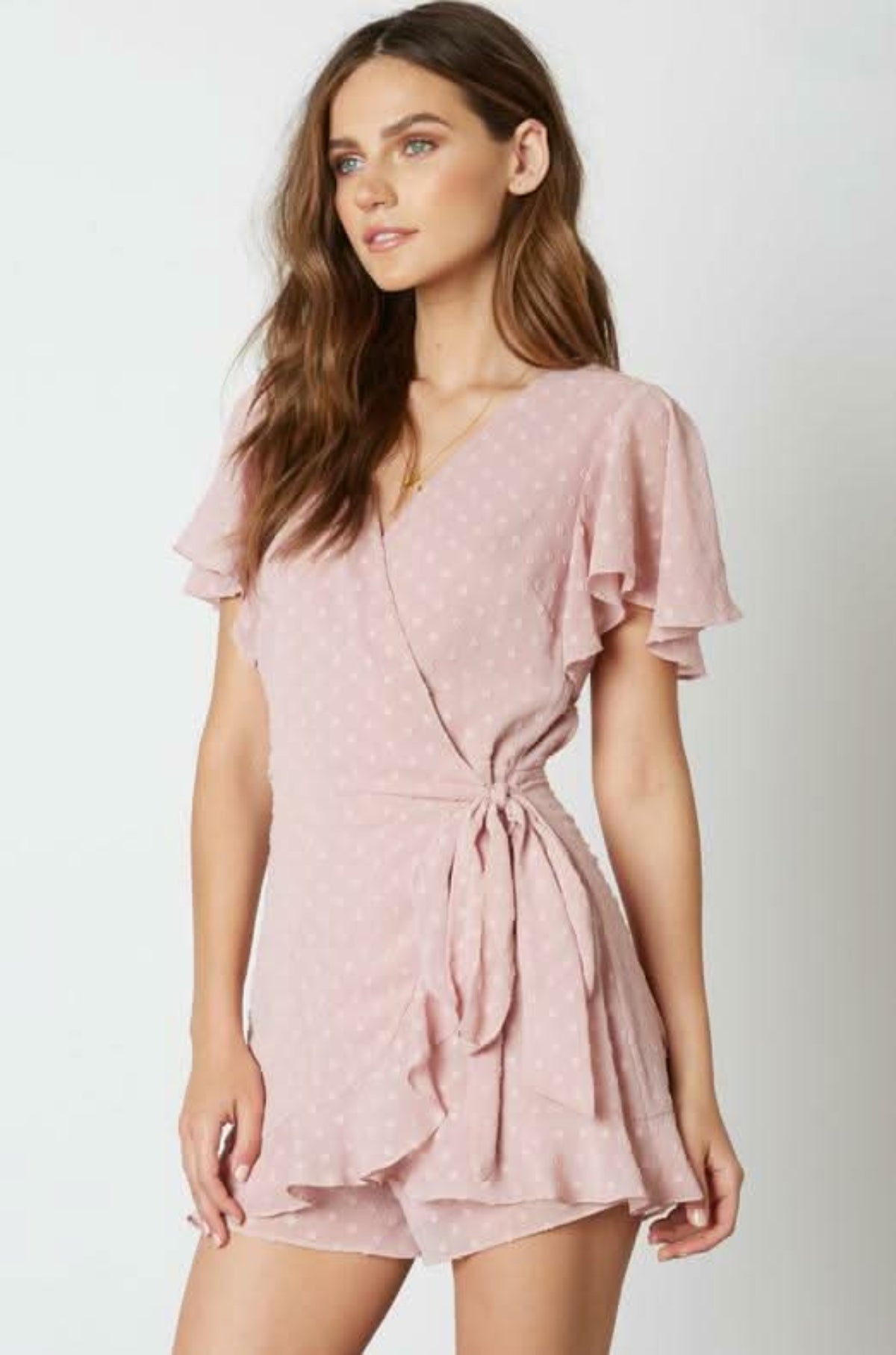 Summer Romance Mauve Backless Surplice Romper