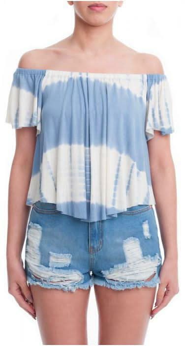 Weekender Blue Tie-Dye Off-the-Shoulder Top