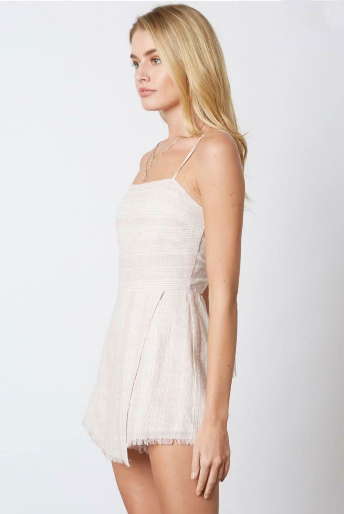 Stephanie Pink and White Striped Tie-Back Romper