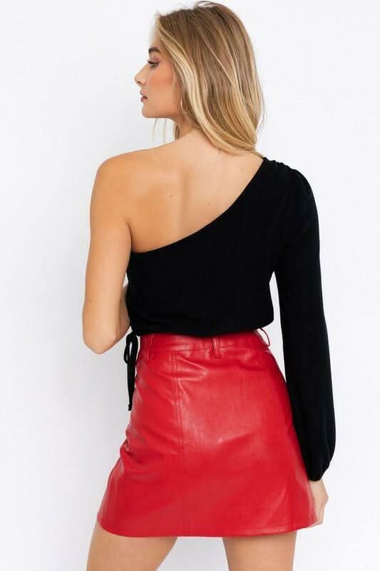 Rio Black Long Sleeve One-Shoulder Crop Top