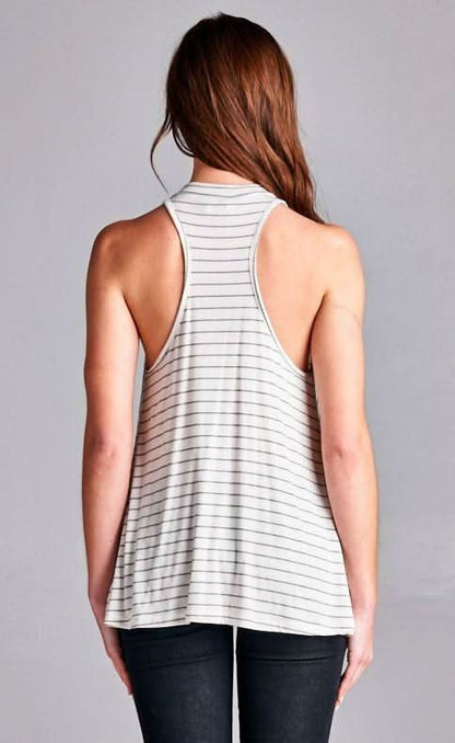Walk The Line Ivory Striped Mock Neck Swing Top