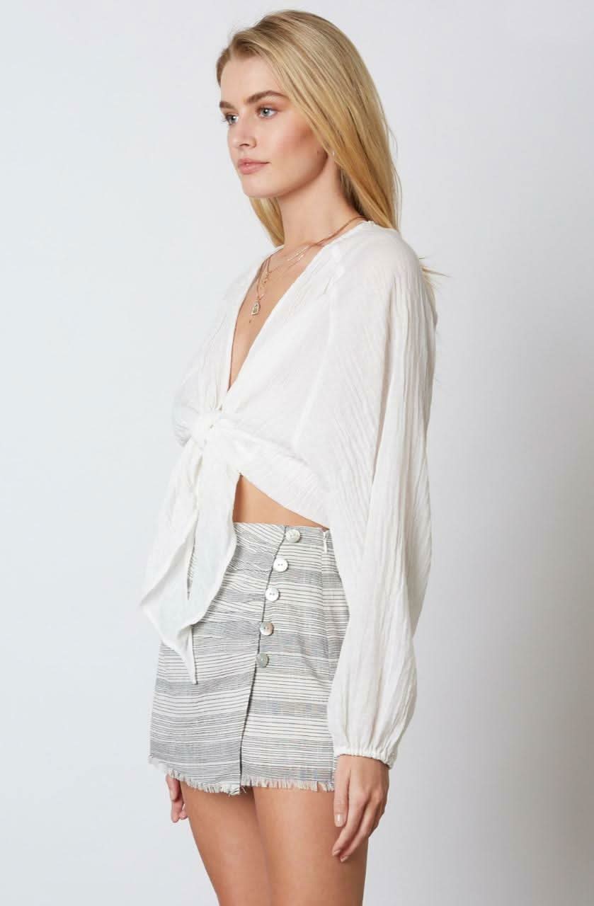 Stephanie Black and White Striped Button-Front Skort