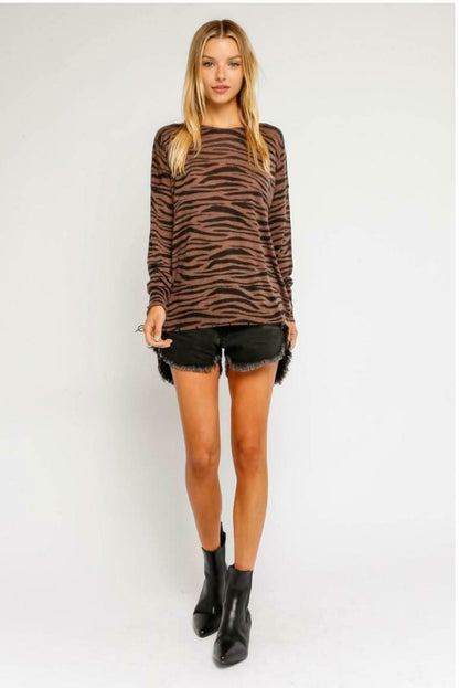 Wild Side Brown Zebra Print Sweater