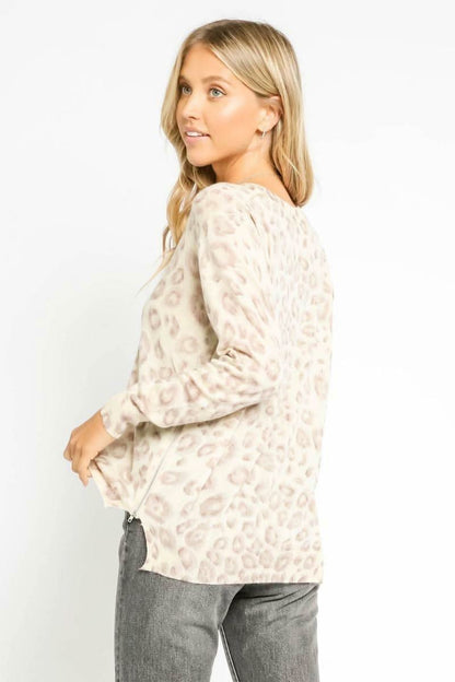 Thira Beige Leopard Print Sweater