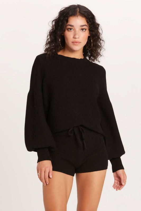 Snuggle Up Black Waffle Knit Balloon Sleeve Sweater