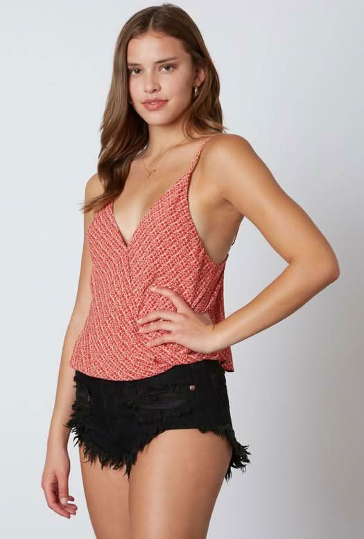 Vera Red Print Surplice Tank Top