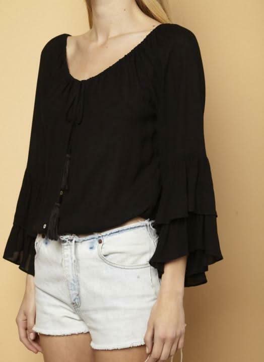 Time Will Bell Black Blouson Crop Top