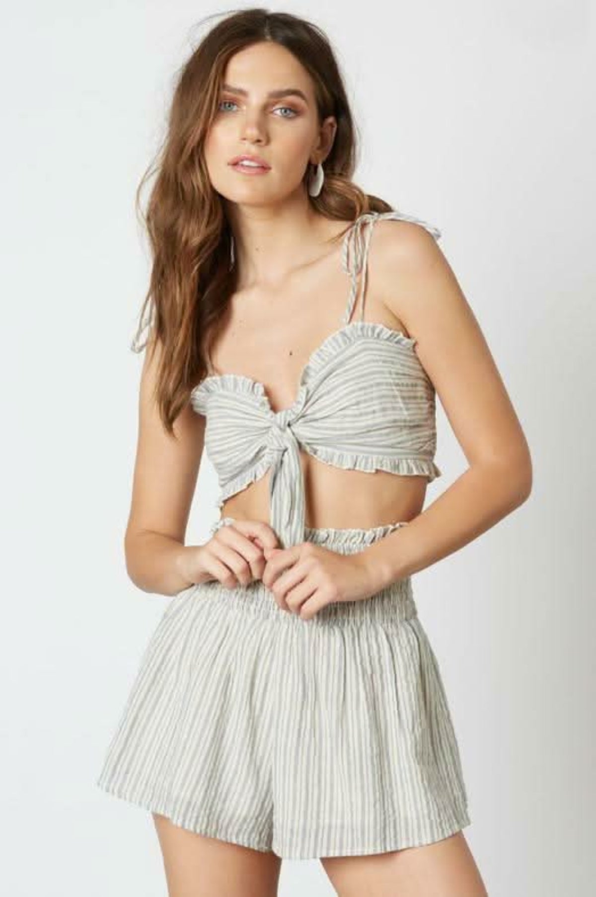 Sun Kissed Blue Chambray Striped Two-Piece Romper