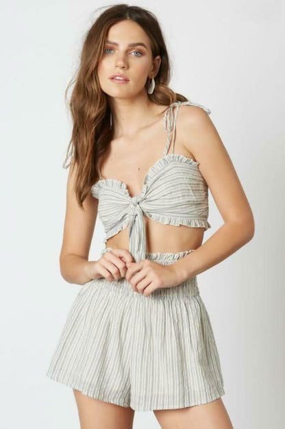 Sun Kissed Blue Chambray Striped Two-Piece Romper