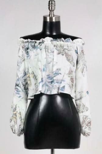 San Nicolas Tropical Print Off-The-Shoulder Crop Top