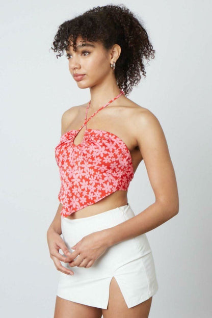 You Know Me Cherry Blossom Floral Print Halter Top