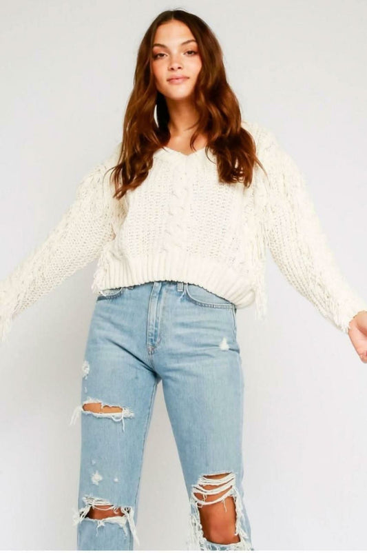 Ranger Fringe Ivory Cable Sweater