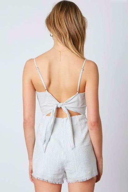 Stephanie Chambray Blue Striped Tie-Back Romper