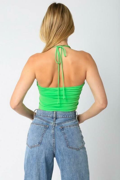 Randi Apple Green Halter Crop Top