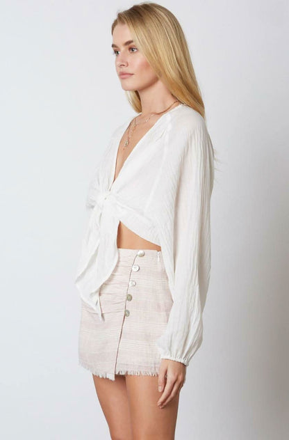 Stephanie Pink and White Striped Button-Front Skort